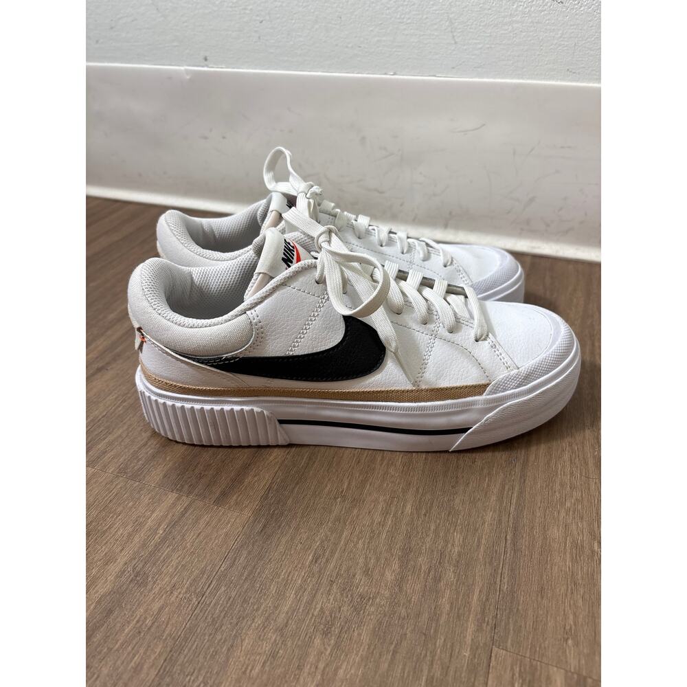 Nike White With Black Swoosh Platform Tennis Shoes Sz 8 - Picture 4 of 7